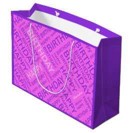 Bolsa De Regalo Grande Personalizado tipográfico púrpura de cumpleaños