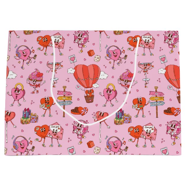 Bolsa De Regalo Grande Personalizados de San Valentín Retro Groovy (Anverso)