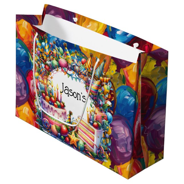 Bolsa De Regalo Grande Personalize Birthday Party  (Angulo Anverso)