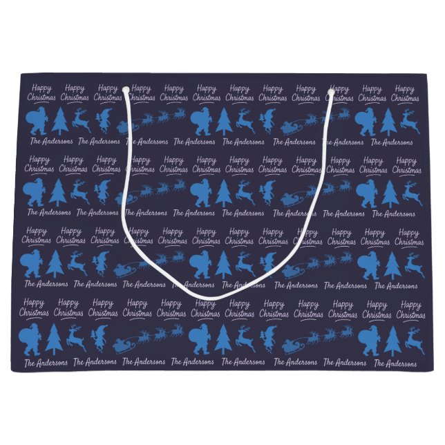 Bolsa De Regalo Grande Personalized Christmas Gift Bag - Silhouette Santa (Anverso)