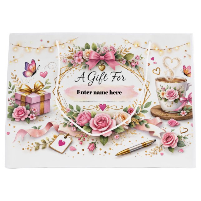 Bolsa De Regalo Grande Personalized Floral Gift Bag With Custom Name (Anverso)