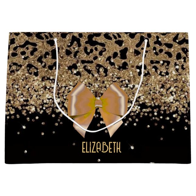 Bolsa De Regalo Grande Personalized Gold Black Leopardwith Elegant Golden (Anverso)