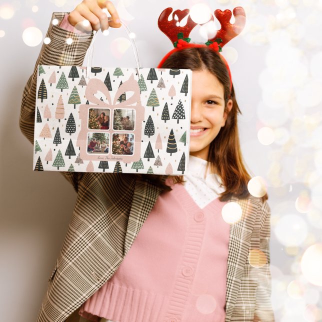 Bolsa De Regalo Grande Personalized Modern Pink Christmas Photo Gift Bag (Subido por el creador)