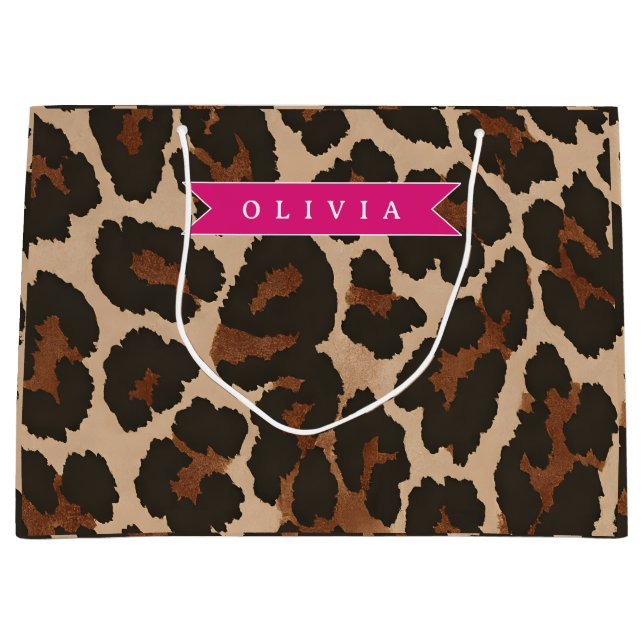 Bolsa De Regalo Grande Personalized Pink Leopard Print Chic Animal Print (Anverso)