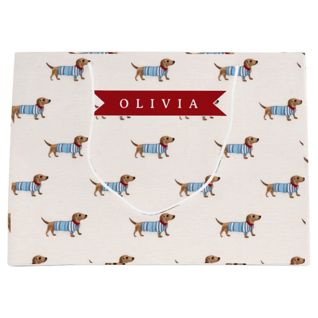 Bolsa De Regalo Grande Personalized Preppy Cute Dachshund Dog Pattern (Anverso)