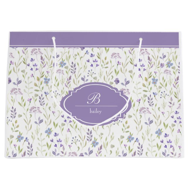 Bolsa De Regalo Grande Personalized Purple Floral Monogram (Anverso)