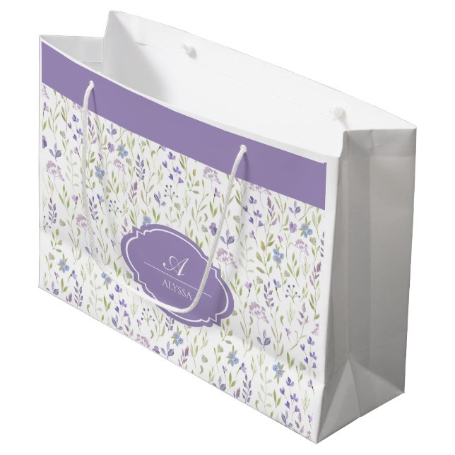 Bolsa De Regalo Grande Personalized Purple Floral Monogram (Angulo Anverso)