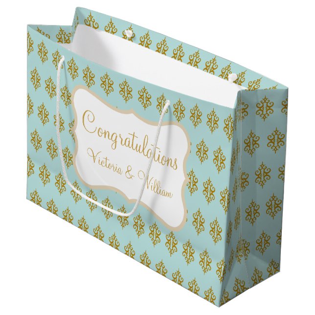 Bolsa De Regalo Grande Personalized Wedding Aqua Lace Gift Bag (Angulo Anverso)