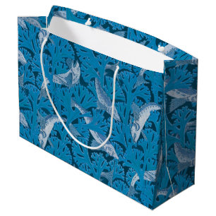 Bolsa De Regalo Grande Pescado azul vintage y algas marinas: Náutica Art 