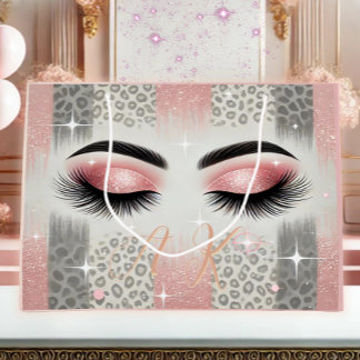 Bolsa De Regalo Grande Pestañas Glam Pink con Brillo y Monograma