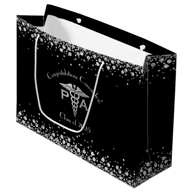 Bolsa De Regalo Grande Physician Assistant PA Graduation Black Silver (Angulo Anverso)