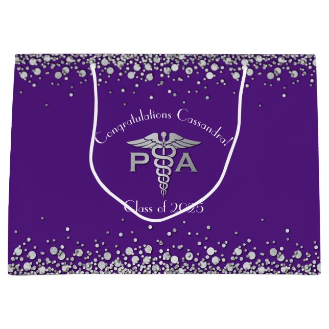 Bolsa De Regalo Grande Physician Assistant PA Graduation Purple Silver (Anverso)