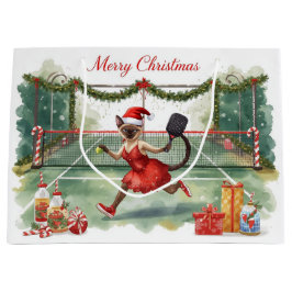 Bolsa De Regalo Grande Pickleball Christmas themed with cat 
