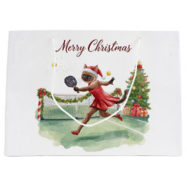 Bolsa De Regalo Grande Pickleball Christmas themed with cat 