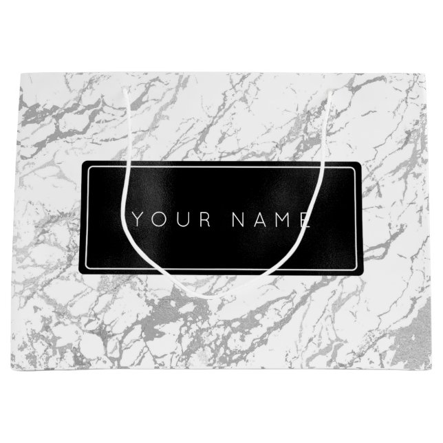 Bolsa De Regalo Grande Piedra de gris de mármol mínimo metálico negro per (Anverso)