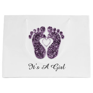 Bolsa De Regalo Grande Pies Baby Shower es un niño Chica viole blanco co