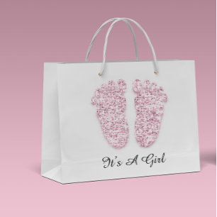 Bolsa De Regalo Grande Pies de Baby Shower: es un chico Chica blanco rosa