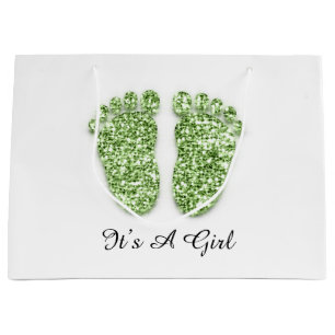 Bolsa De Regalo Grande Pies de Baby Shower: Un niño Chica blanco verde