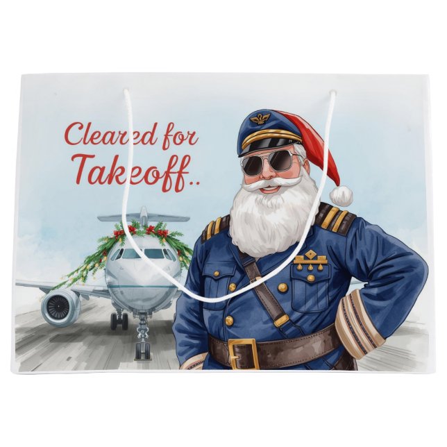 Bolsa De Regalo Grande Pilot Santa is Flying for Christmas in the Sky  (Anverso)