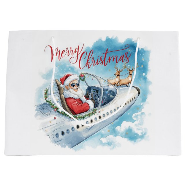 Bolsa De Regalo Grande Pilot Santa is Flying for Christmas in the Sky  (Anverso)