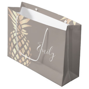 Bolsa De Regalo Grande Piña color de rosa de cobre elegante bonita y gri