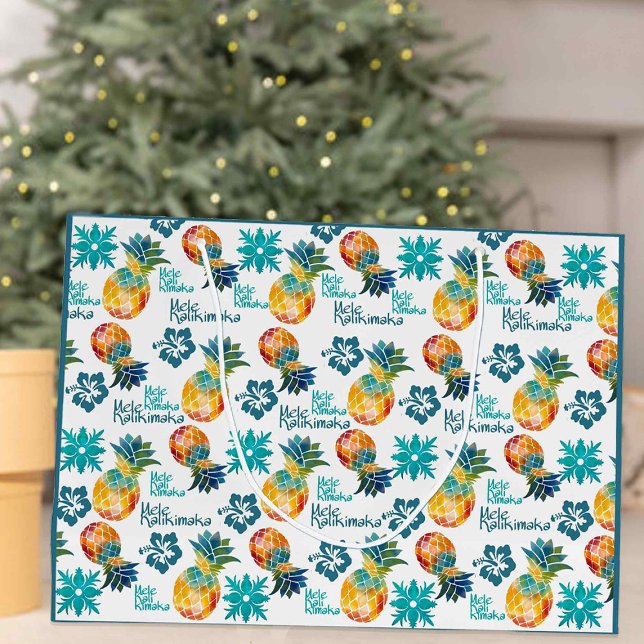 Bolsa De Regalo Grande Piña hawaiana e Hibiscus Mele Kalikimaka (Subido por el creador)