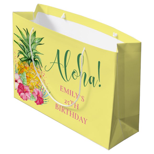 Bolsa De Regalo Grande Pineapple Tropical Aloha Fiesta Hawaii Cumpleaños (Angulo reverso)