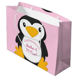 Bolsa De Regalo Grande Pingüino Baby Shower Pink