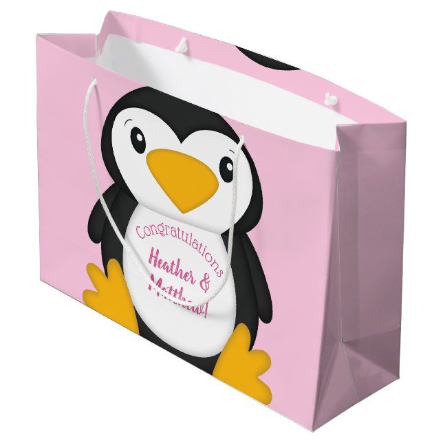Bolsa De Regalo Grande Pingüino Baby Shower Pink (Angulo reverso)