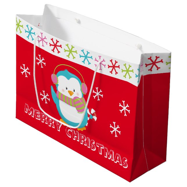 Bolsa De Regalo Grande Pingüino navideño (Angulo Anverso)