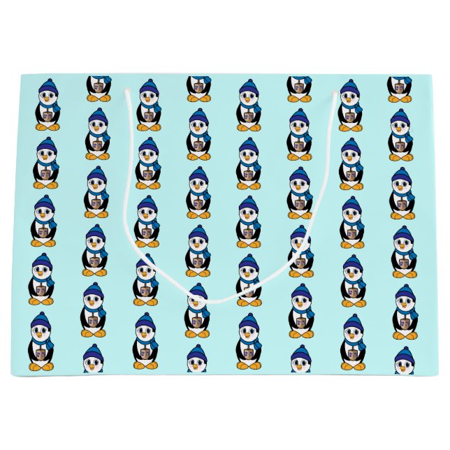 Bolsa De Regalo Grande Pingüino sostiene un dique en Hanukkah (Anverso)
