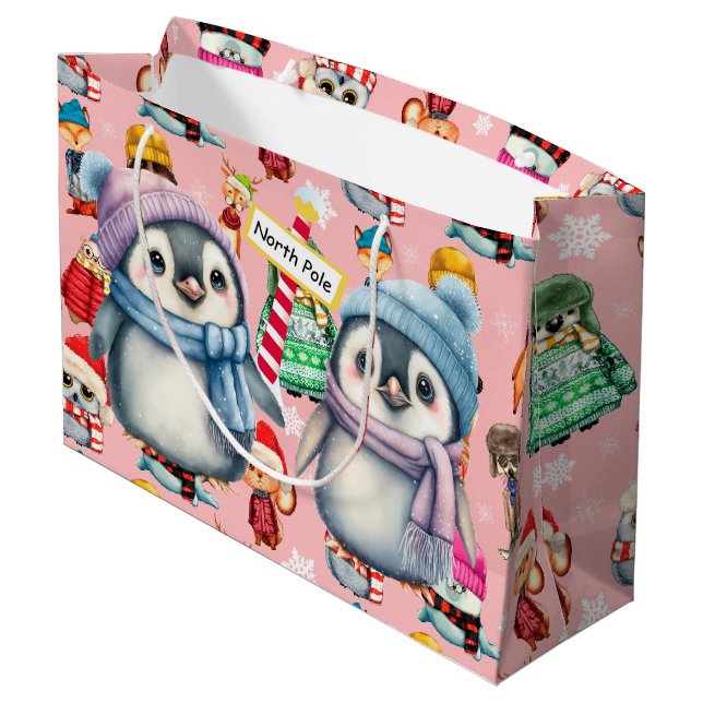 Bolsa De Regalo Grande Pingüinos del Polo Norte (Angulo reverso)