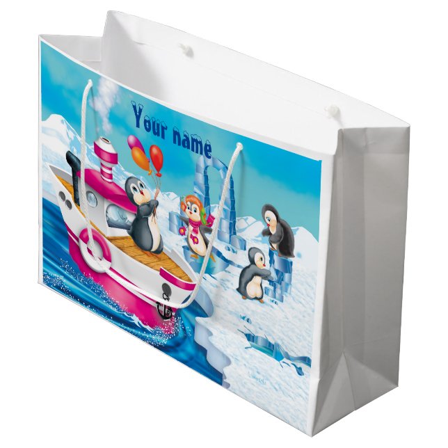 Bolsa De Regalo Grande pingüinos en la Antártida (Angulo Anverso)