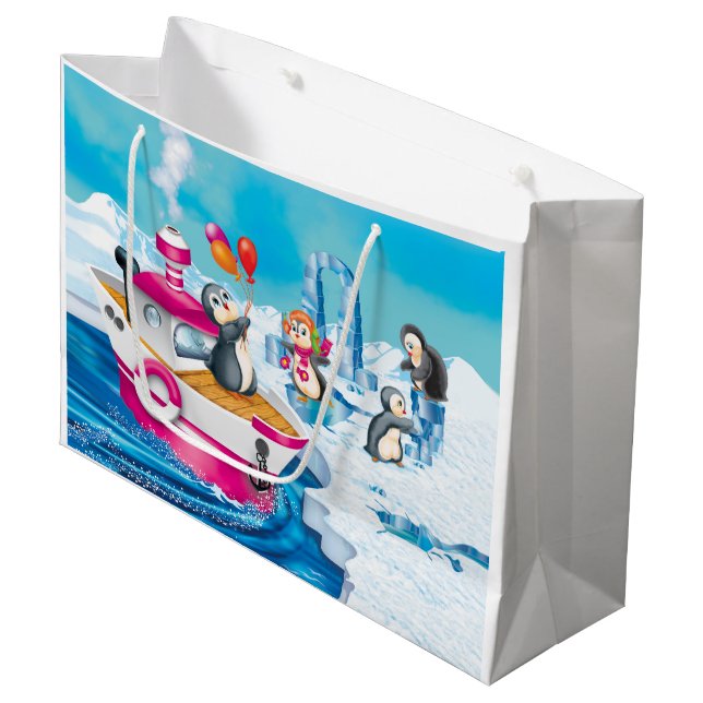 Bolsa De Regalo Grande pingüinos en la Antártida (Angulo Anverso)
