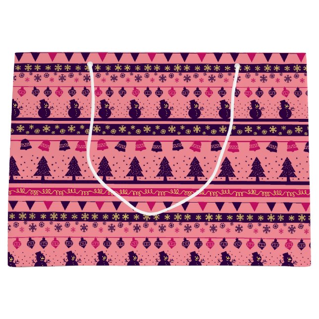 Bolsa De Regalo Grande Pink and Purple Festive Holiday Cheer  (Anverso)