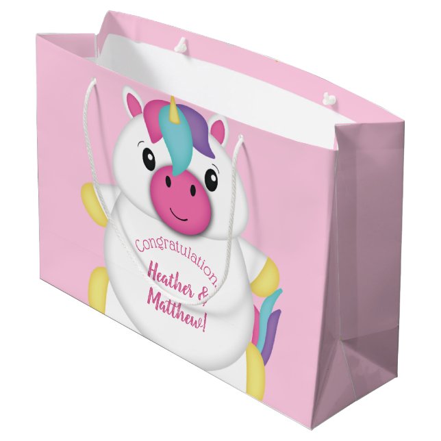 Bolsa De Regalo Grande Pink Baby Shower de Unicorn (Angulo reverso)
