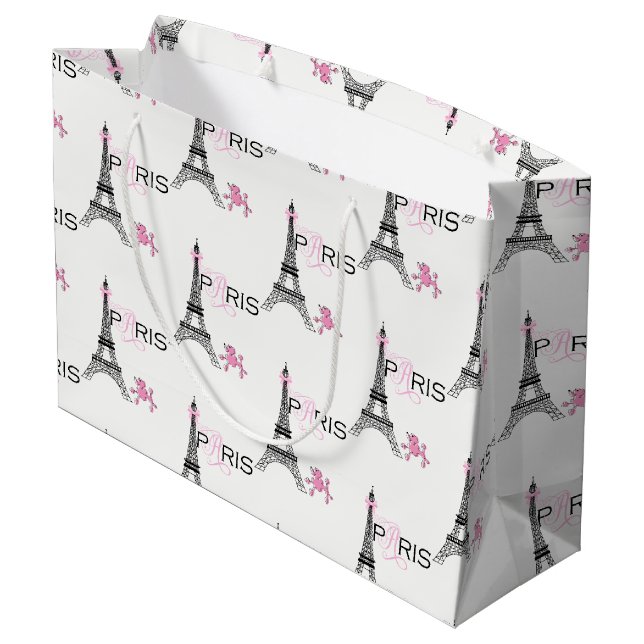 Bolsa De Regalo Grande Pink Bow Eiffel Tower Paris Francia Poodle Moda (Angulo reverso)