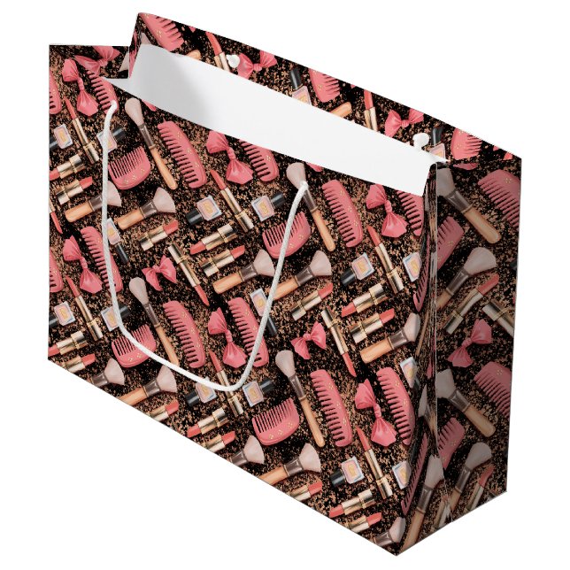 Bolsa De Regalo Grande Pink Cosmetics Pattern Glitter  (Angulo Anverso)