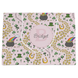 Bolsa De Regalo Grande Pink Cute n' Curvy Shamrock Nombre del bebé St Pat