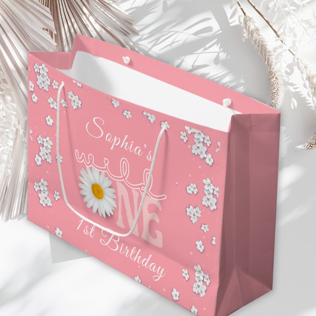 Bolsa De Regalo Grande Pink Daisy Wild One 1st Birthday  (Subido por el creador)