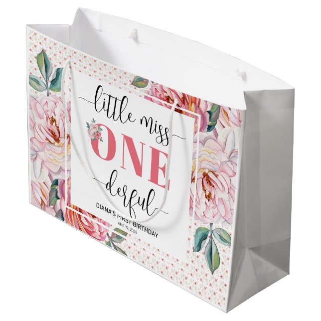 Bolsa De Regalo Grande Pink Floral 1st Birthday  (Angulo reverso)