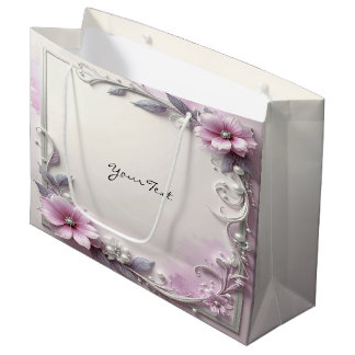 Bolsa De Regalo Grande Pink Floral Frame Gift Bag
