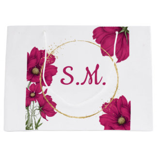 Bolsa De Regalo Grande Pink Floral Gold Circle Gift Bag