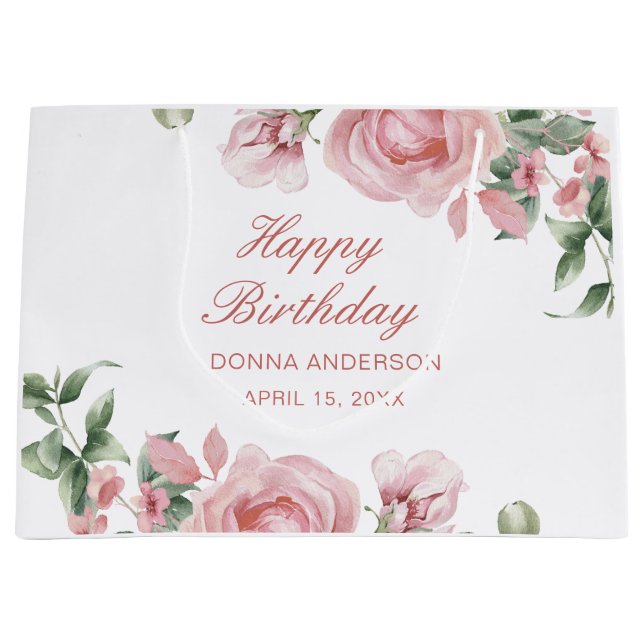 Bolsa De Regalo Grande Pink Floral Rose Birthday Party Plate