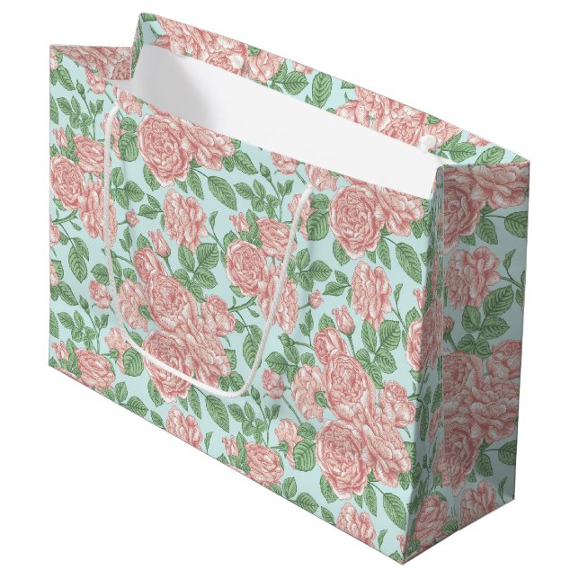 Bolsa De Regalo Grande Pink Flower Rose Garden Bouquet Pattern (Angulo Anverso)