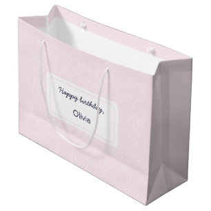 Bolsa De Regalo Grande Pink Happy Birday Wildflowers Pattern