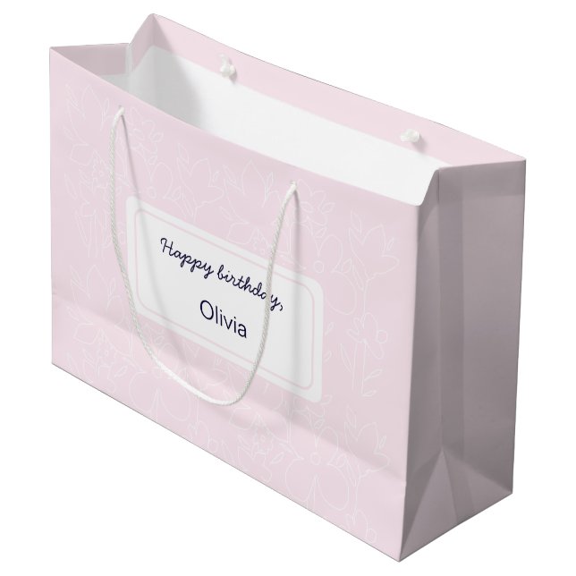 Bolsa De Regalo Grande Pink Happy Birday Wildflowers Pattern (Angulo Anverso)