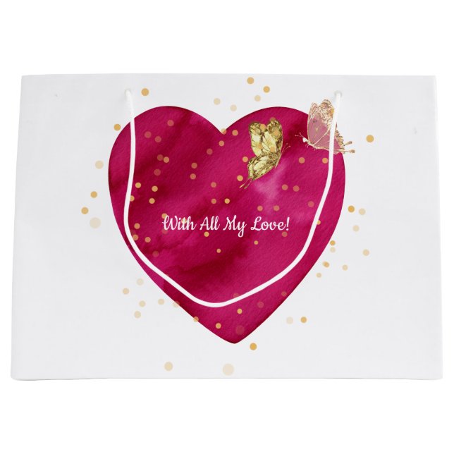 Bolsa De Regalo Grande Pink Heart & Gold Butterfly Valentine Wrapping (Anverso)