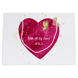 Bolsa De Regalo Grande Pink Heart & Gold Butterfly Valentine Wrapping