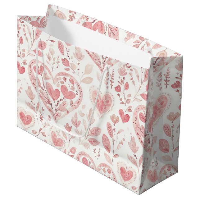 Bolsa De Regalo Grande Pink Hearts Floral Love (Angulo Anverso)